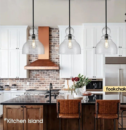 10" Seeded Glass Pendant Lights Kitchen Island Black Pendant Ceiling Light wi... - Horizon Endless