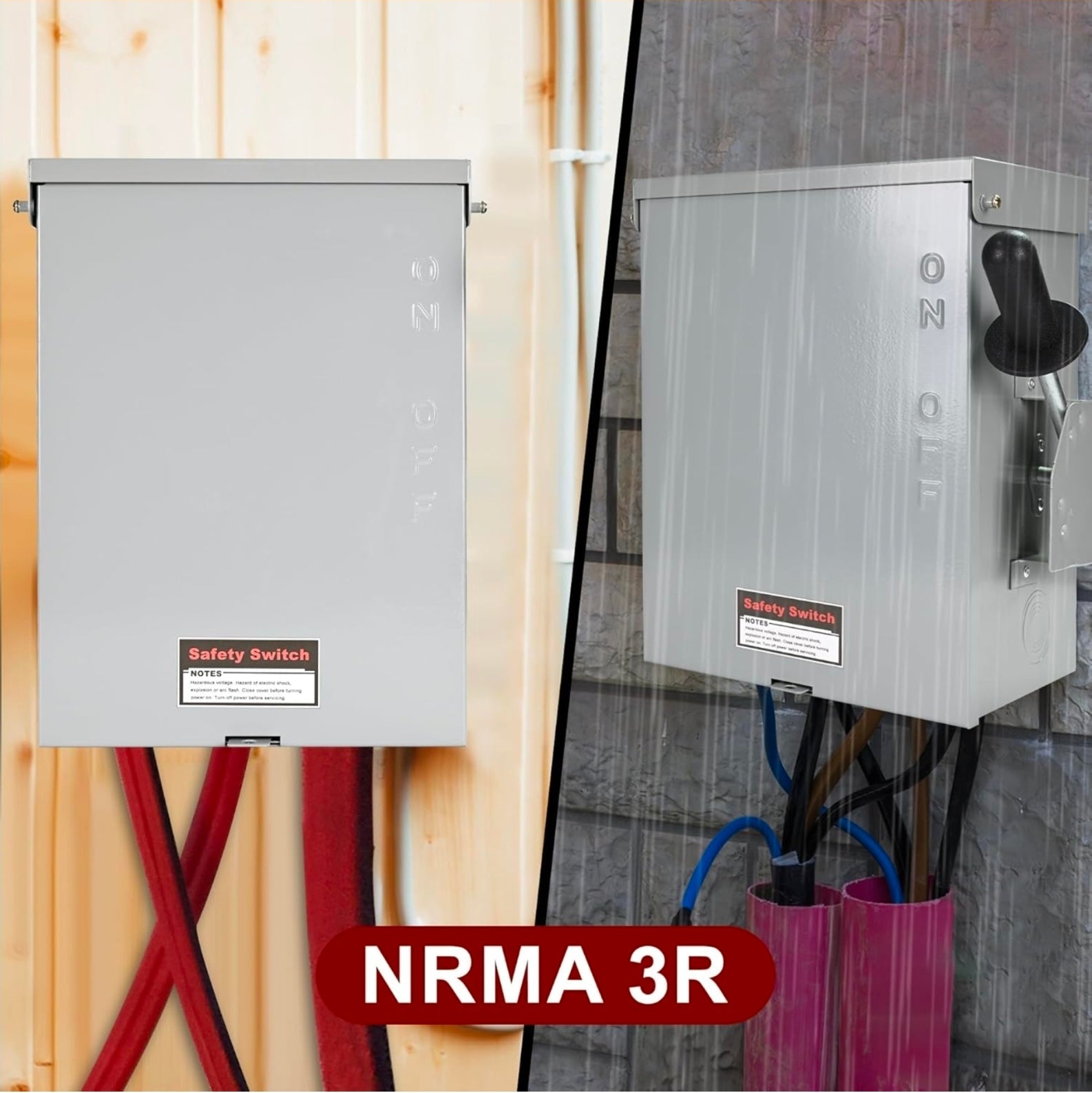100-Amp Disconnect, 3 Pole 120V/240V General Safety Switch Non-Fused AC Disconnect Switch Box, Outdoor&Indoor, NEMA-3R Enclosure, Anti Corrosion and Rust Prevention with Ground Kit - Horizon Endless