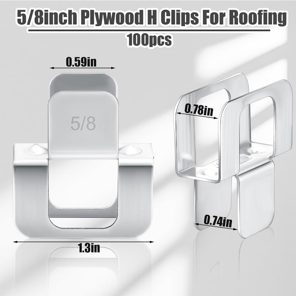 100 Pcs 5/8'' Plywood H Clip for Roofing Panel Plywood, Silver Sheathing Clip, Steel Box Clips, Panel Edge Sheathing Clip, Quick‑Installation, Hot‑Dipped Galvanized for Extended Life - Horizon Endless