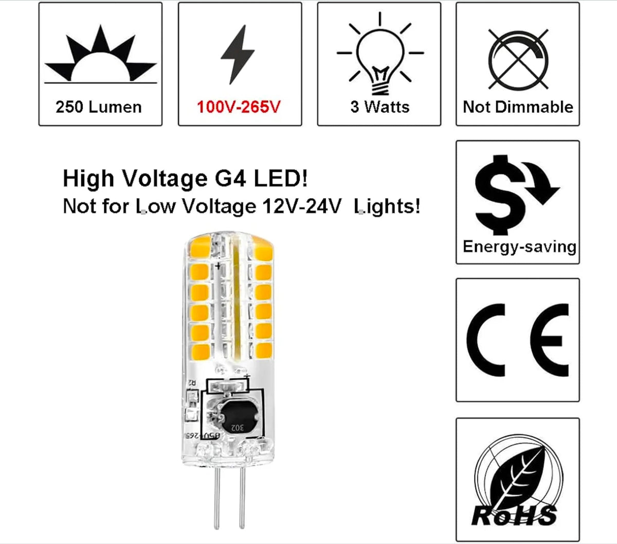 G4 LED Bulb Set - 10-Pack High Voltage 3000K LED Lighting, Perfect for Chandeliers! - Horizon Endless