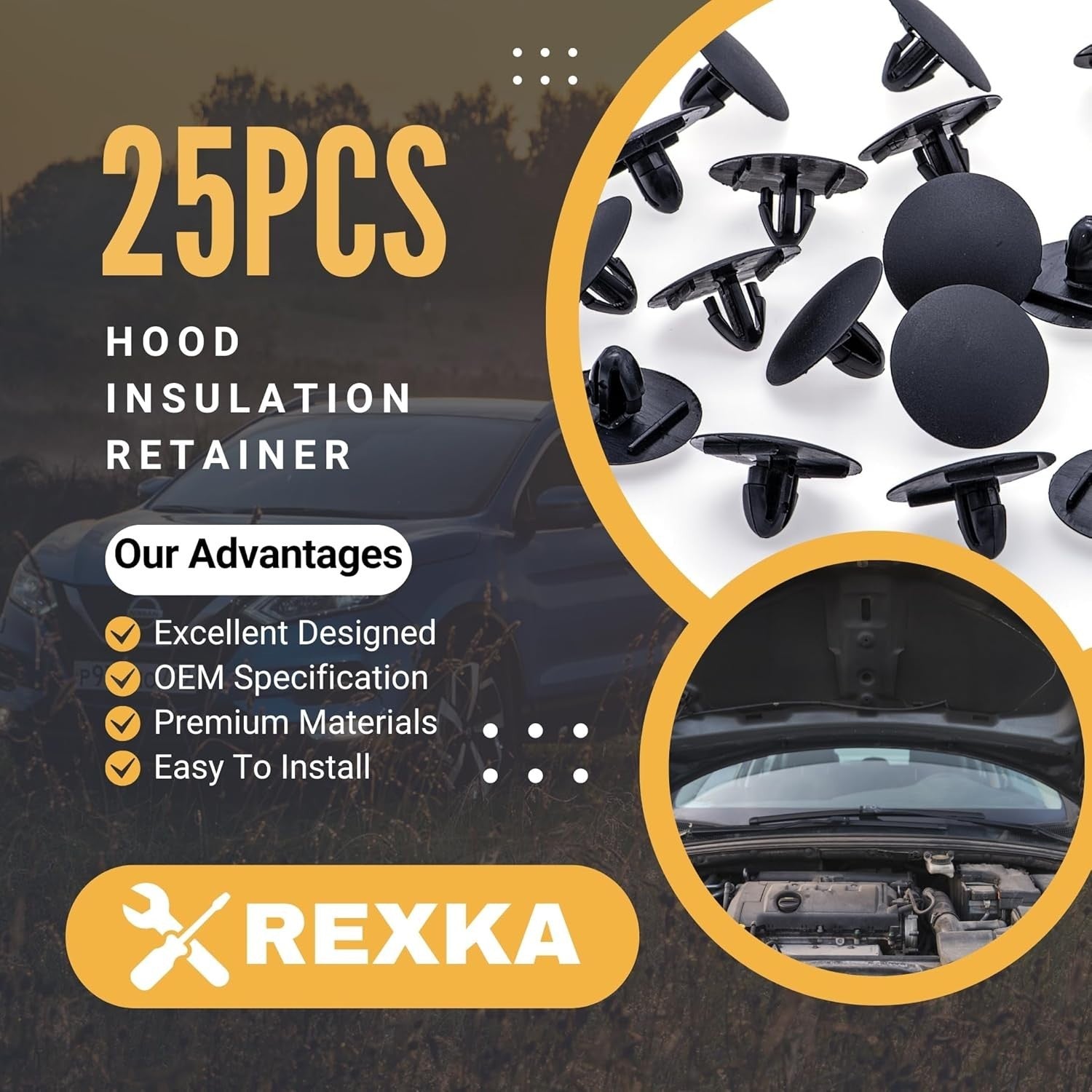 25pcs Rexka Hood Insulation Retainer Clip Compatible w/ 90467-09050 90467-A0003