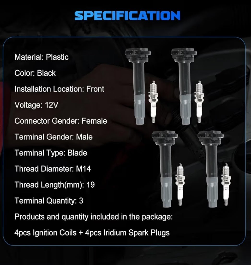 4pcs Ignition Coils & Spark Plugs Set for 2010‑2012 Subaru Legacy/Outback 2.5L