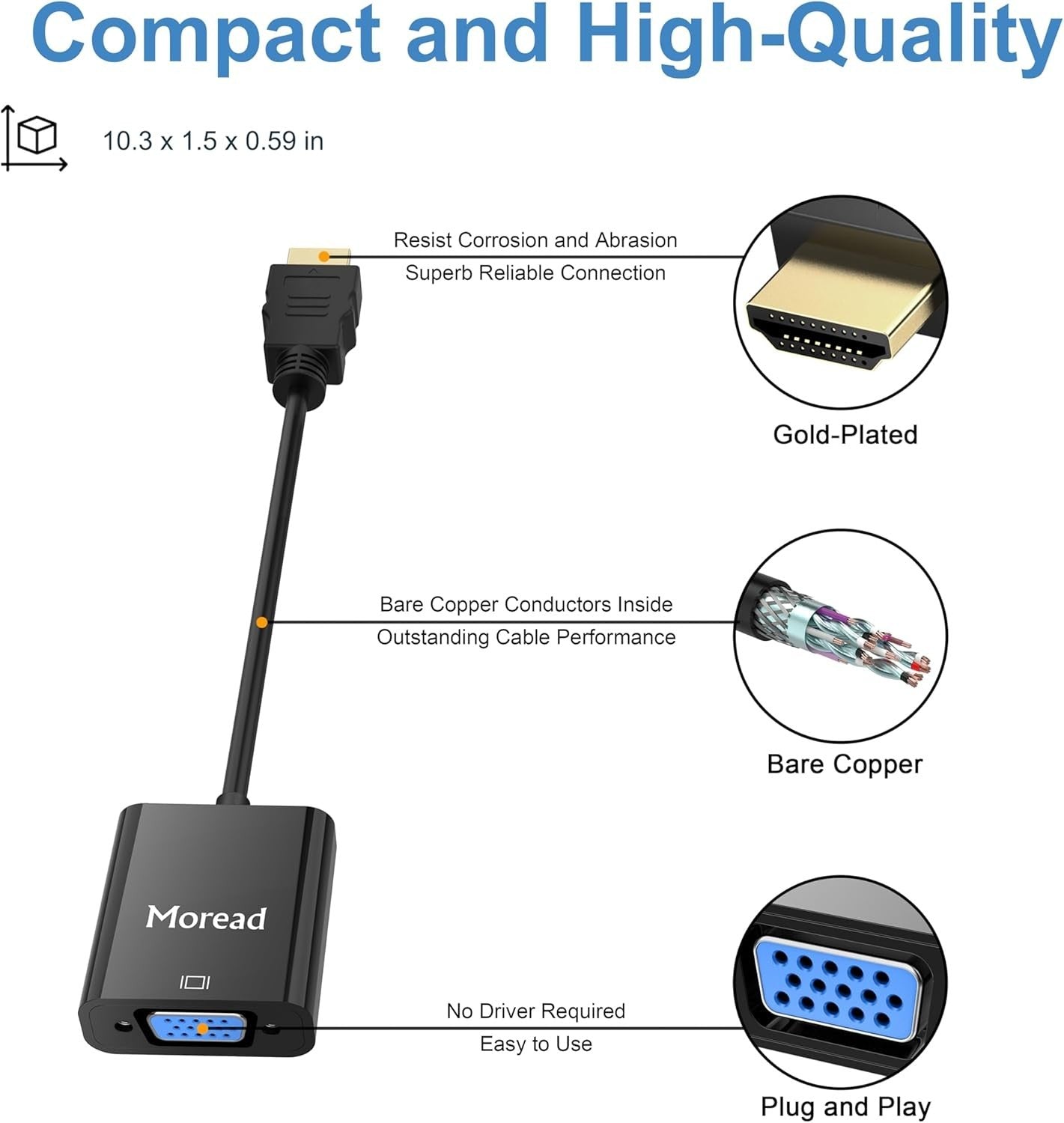 Gold-Plated HDMI to VGA Adapter Male to Female Uni-Directional Converter