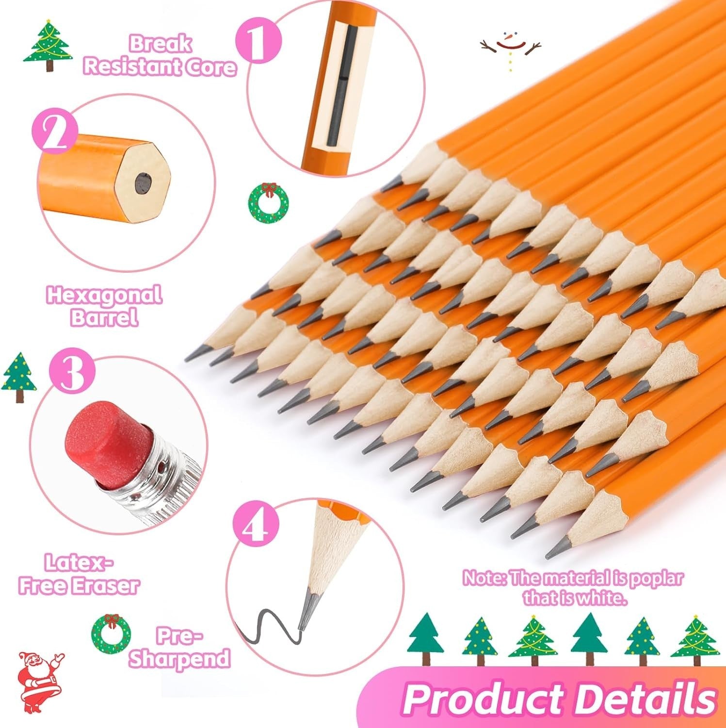 #2 Pencils 50‑Count Pre‑Sharpened HB Lead Latex‑Free Erasers for Writing Drawing