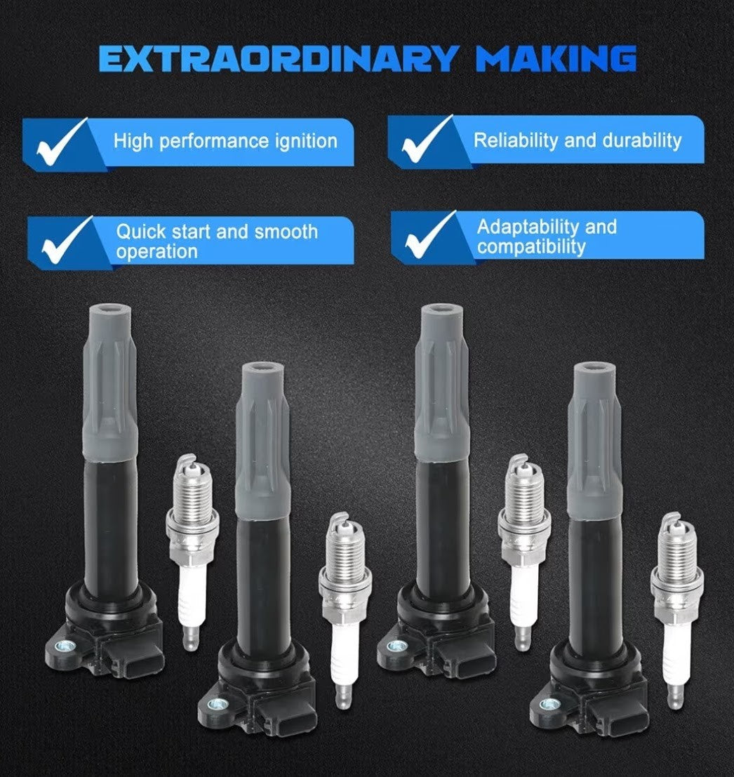 4pcs Ignition Coils & Spark Plugs Set for 2010‑2012 Subaru Legacy/Outback 2.5L