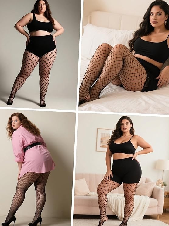 4pk Plus Size Women Fishnet Stocking Pantyhose Nylon Mesh Sexy Tights XL-4XL