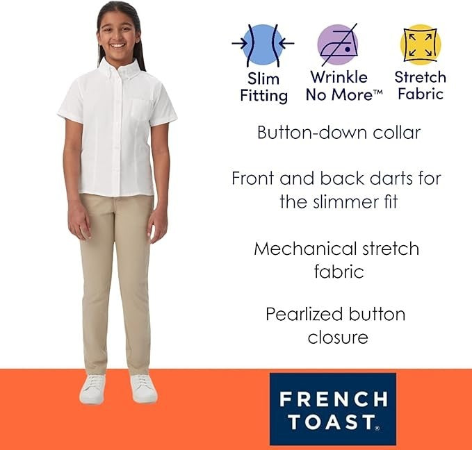 French Toast Girls School Uniform Short Sleeve Button-Up Dress Shirt Size 14