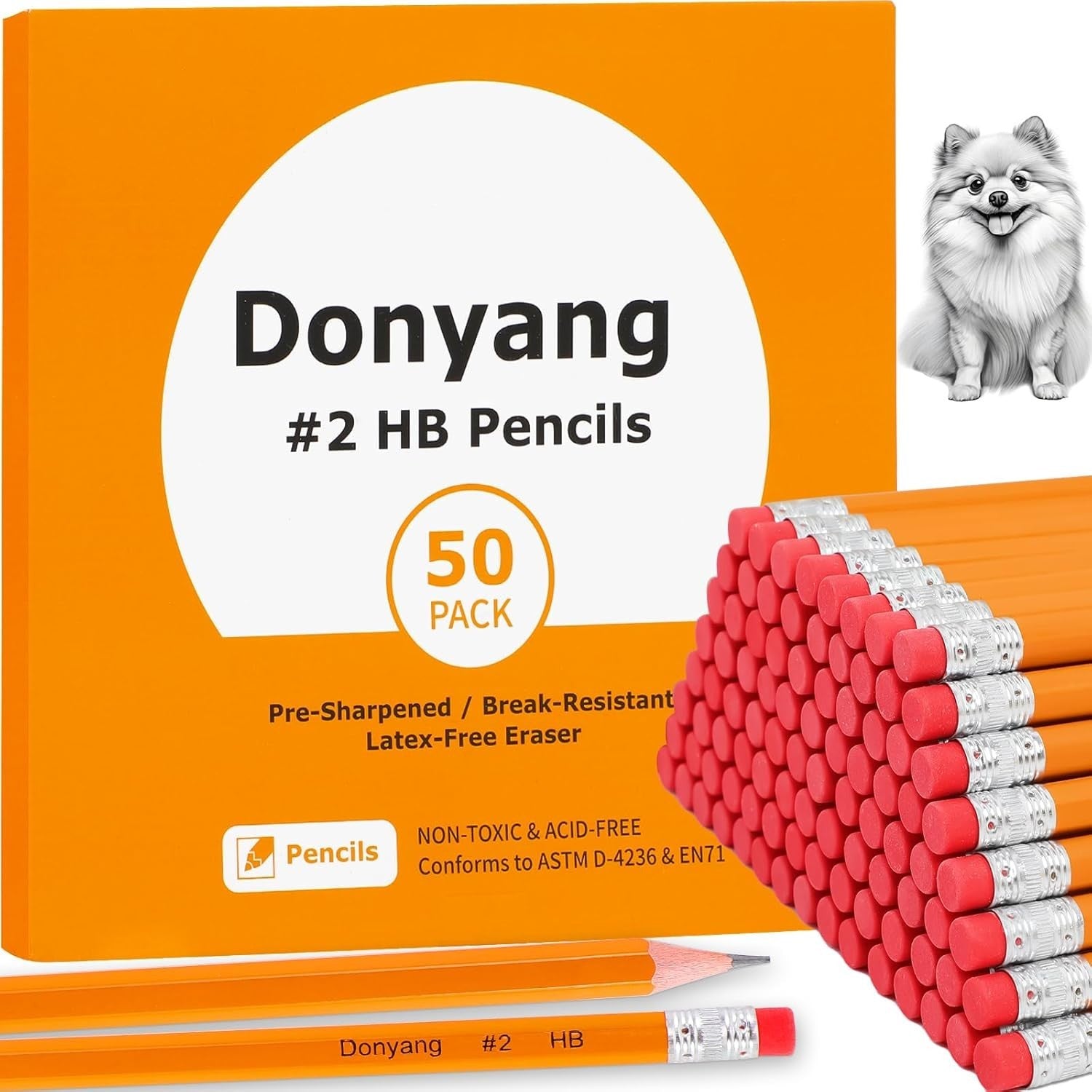 #2 Pencils 50‑Count Pre‑Sharpened HB Lead Latex‑Free Erasers for Writing Drawing
