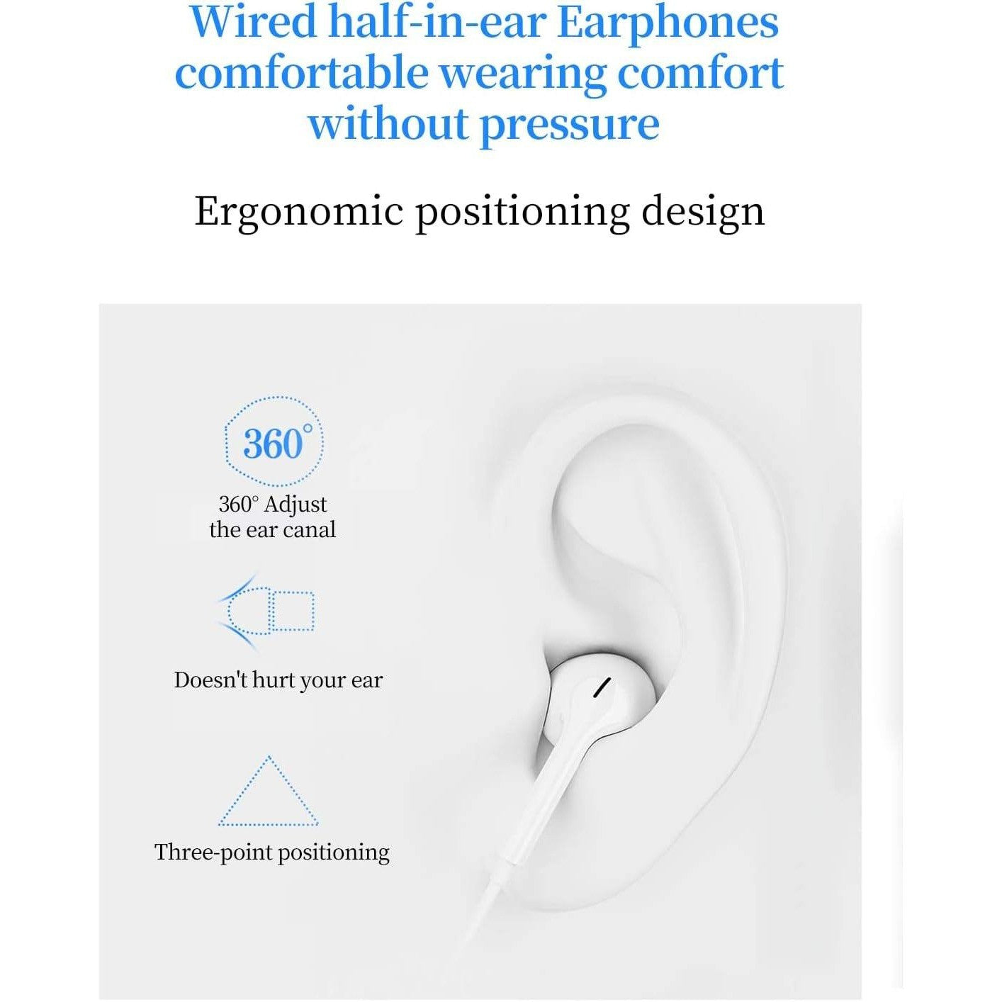 2pack Wired Earphones Half in Ear Comfortable Ergonomic Design for Music