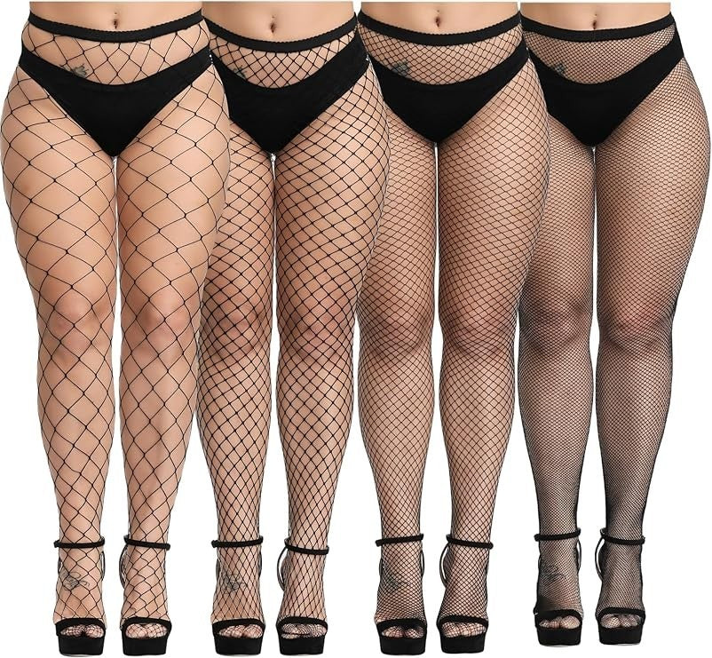 4pk Plus Size Women Fishnet Stocking Pantyhose Nylon Mesh Sexy Tights XL-4XL
