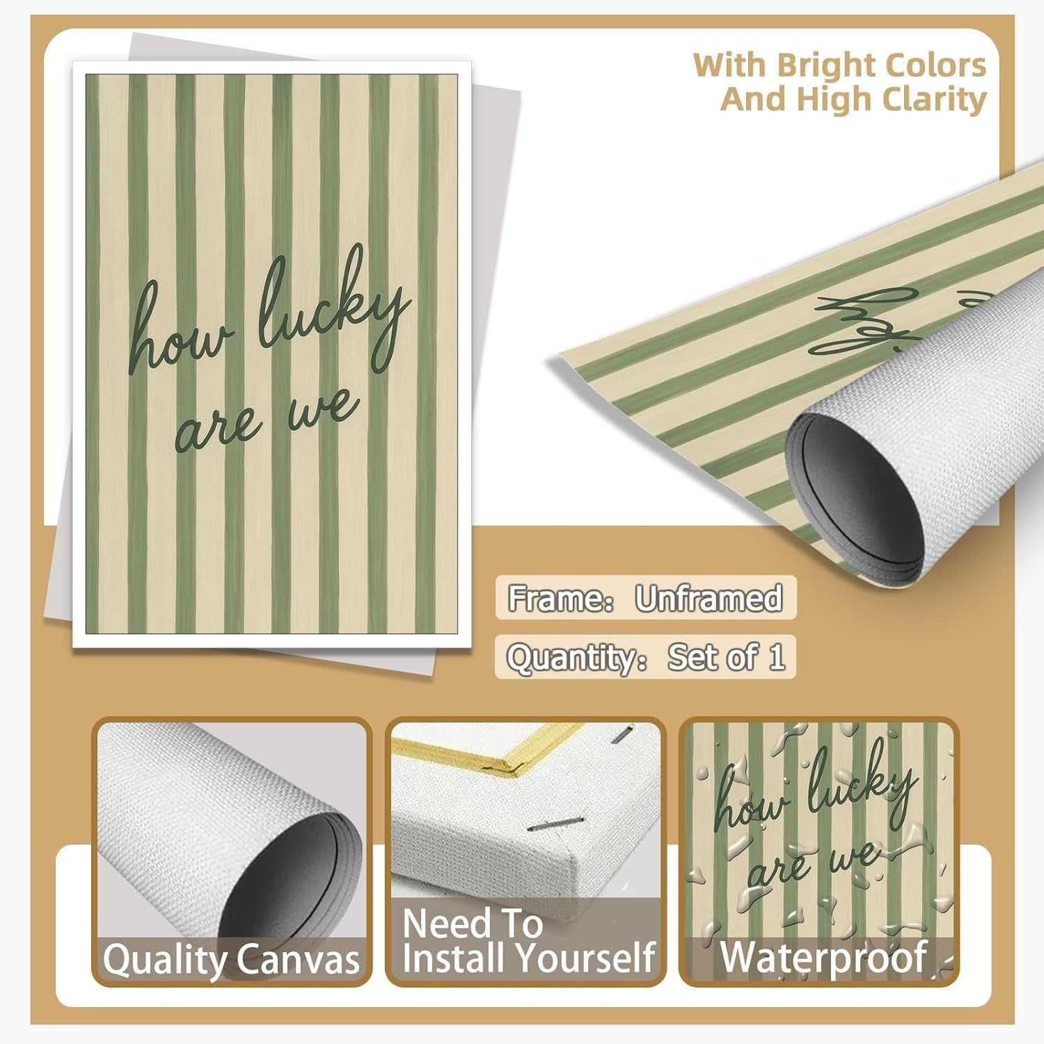 8"x12" 'How Lucky Are We' Canvas Poster w/ Green Stripes Unframed