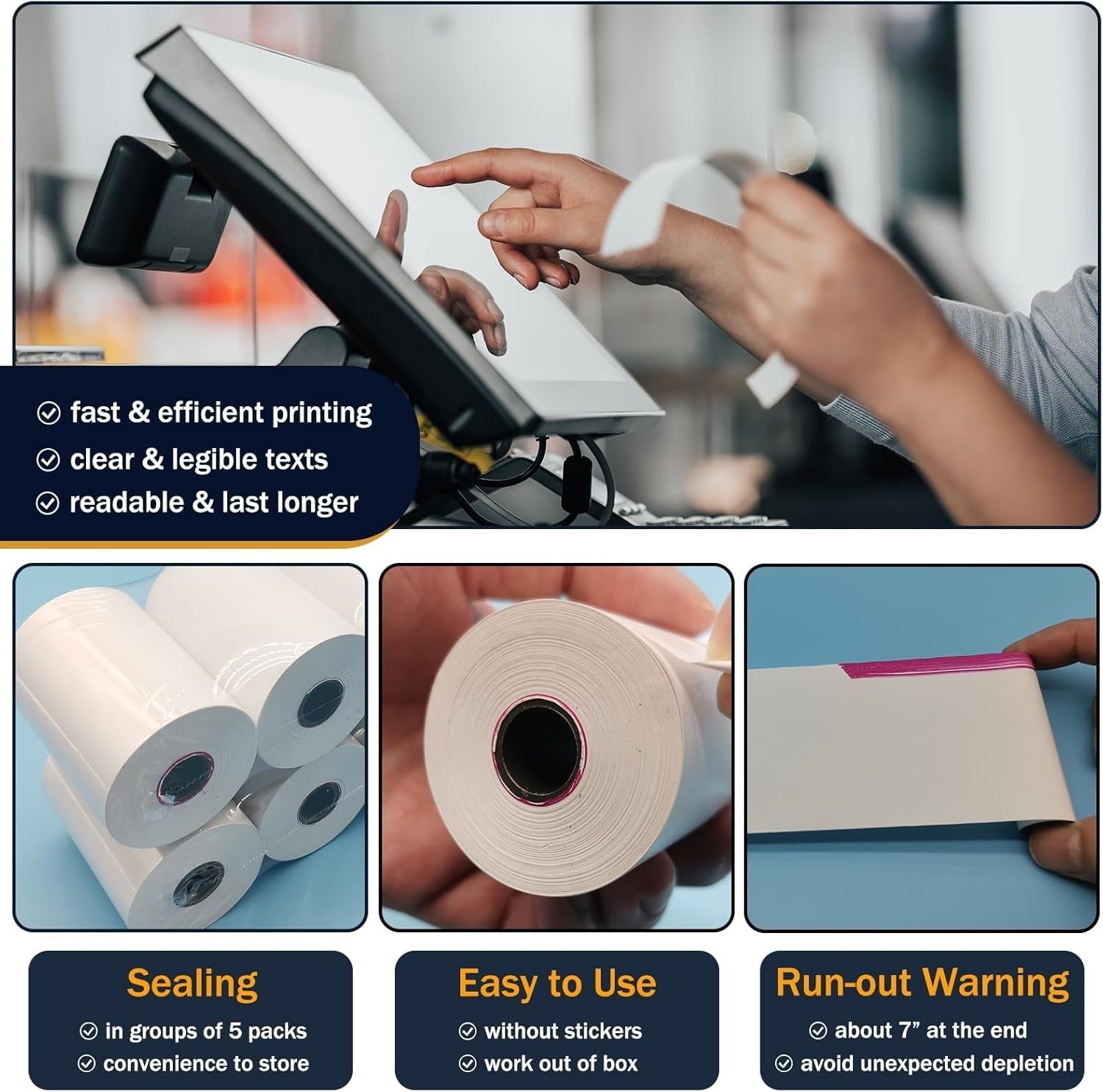 2-1/4" x 85' 50 Thermal Paper Credit Card Cash Register POS Receipt Paper Rolls