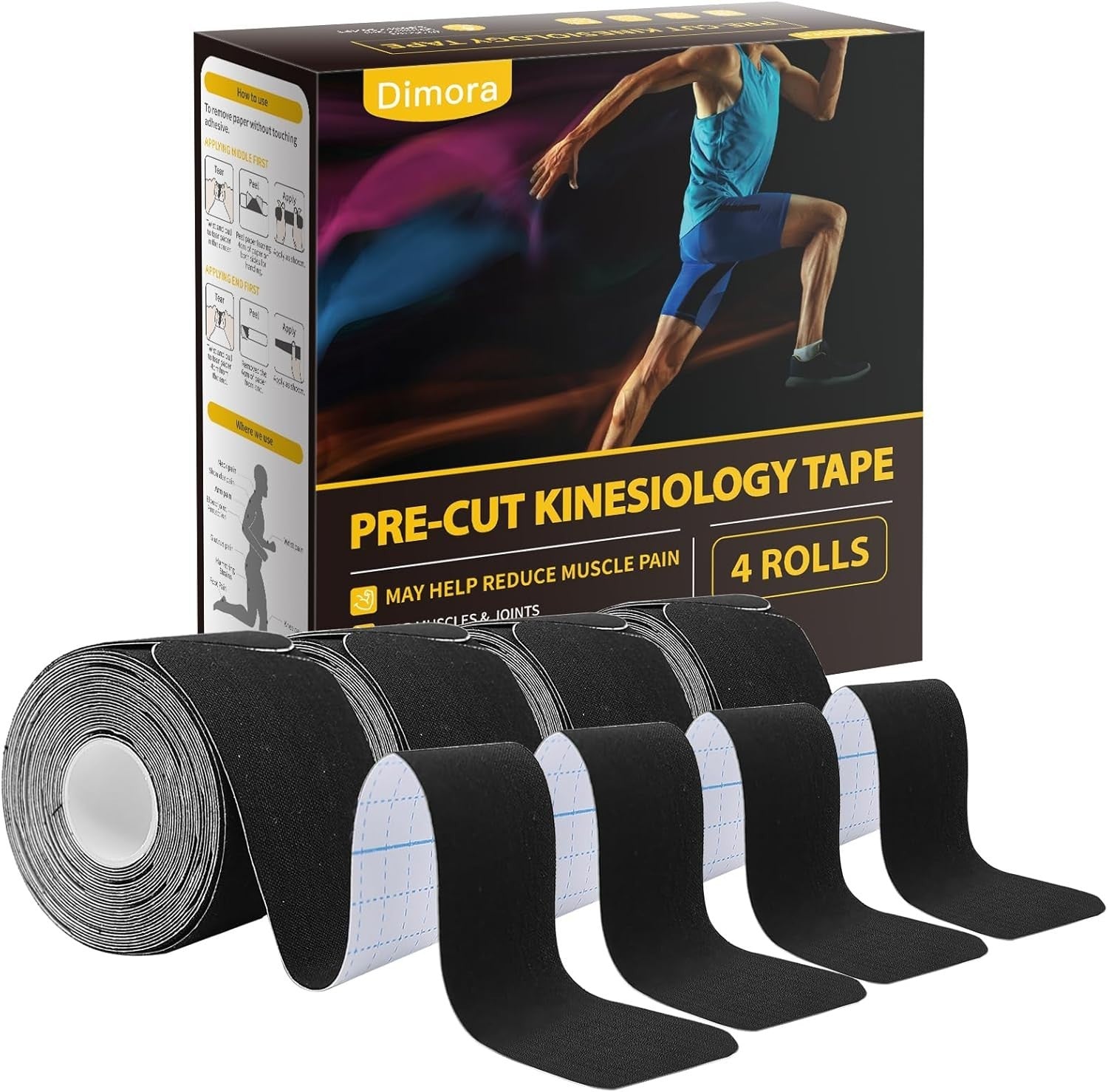 4Rolls Kinesiology Tape 80 Precut 10" Strip Elastic Athletic Tape Muscle Support