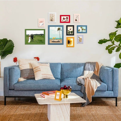 Blue 11x14 Wavy Mat Picture Frame with Real Glass & Wood, Perfect for Your Wall - Horizon Endless