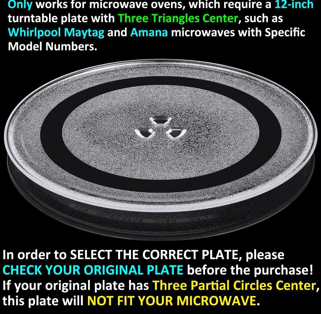 12" Turntable Plate Replacement for Whirlpool Maytag Amana Microwaves, W11367904 Glass Cooking Tray with Three Triangles Center - Horizon Endless