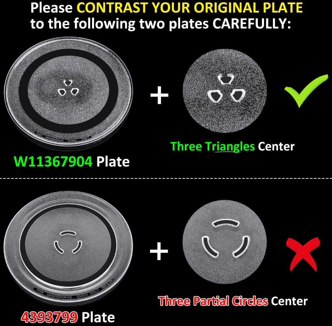 12" Turntable Plate Replacement for Whirlpool Maytag Amana Microwaves, W11367904 Glass Cooking Tray with Three Triangles Center - Horizon Endless