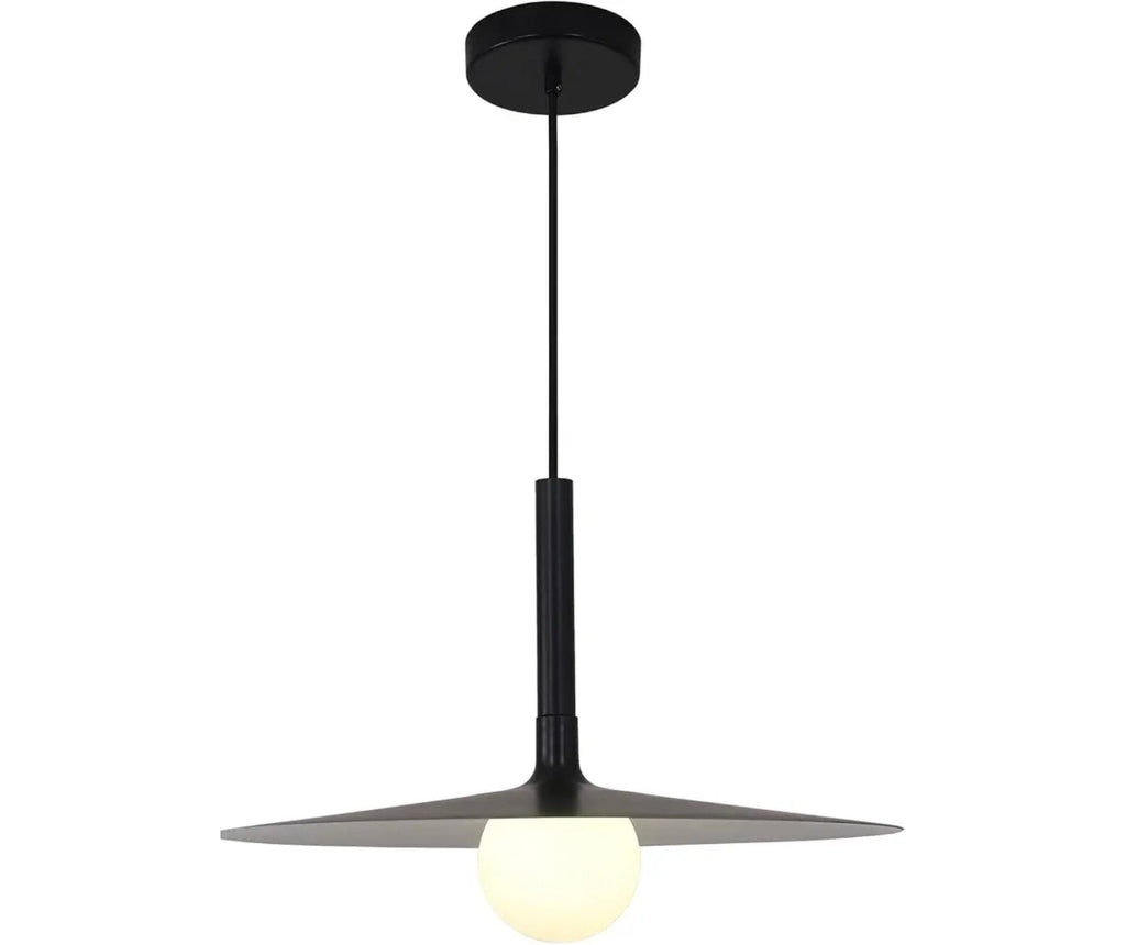 Vintage Black Dome Pendant Light with Adjustable Cord and Milk Glass Shade - Industrial Farmhouse - Horizon Endless