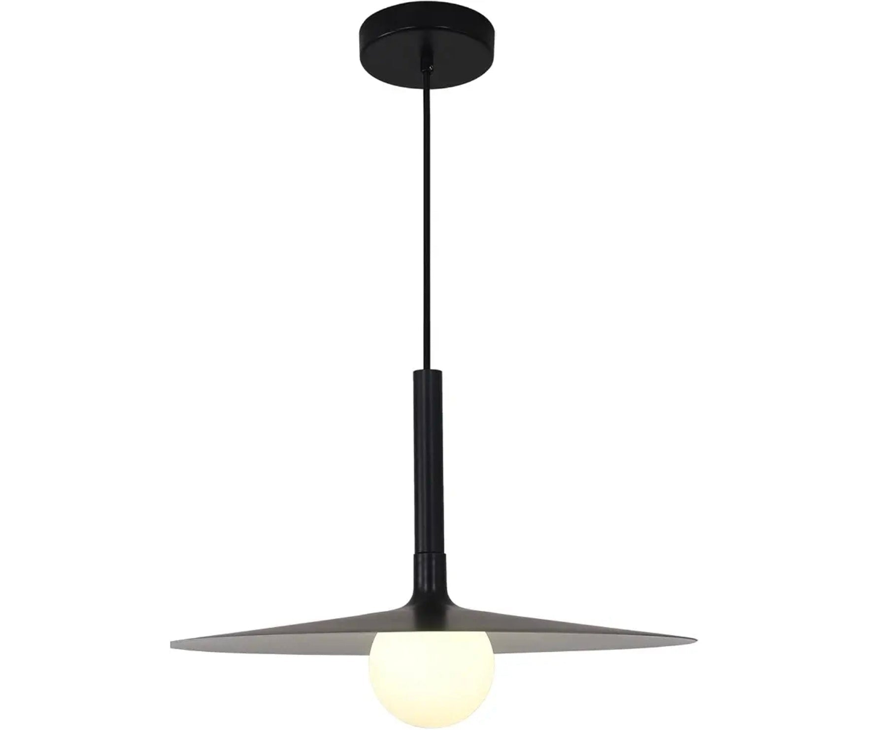 Vintage Black Dome Pendant Light with Adjustable Cord and Milk Glass Shade - Industrial Farmhouse - Horizon Endless