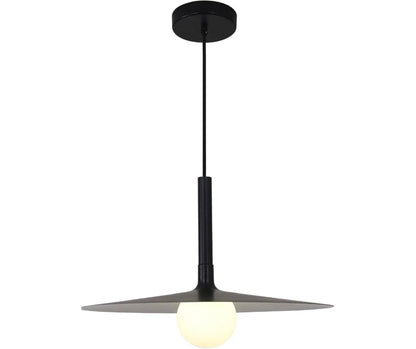 Vintage Black Dome Pendant Light with Adjustable Cord and Milk Glass Shade - Industrial Farmhouse - Horizon Endless