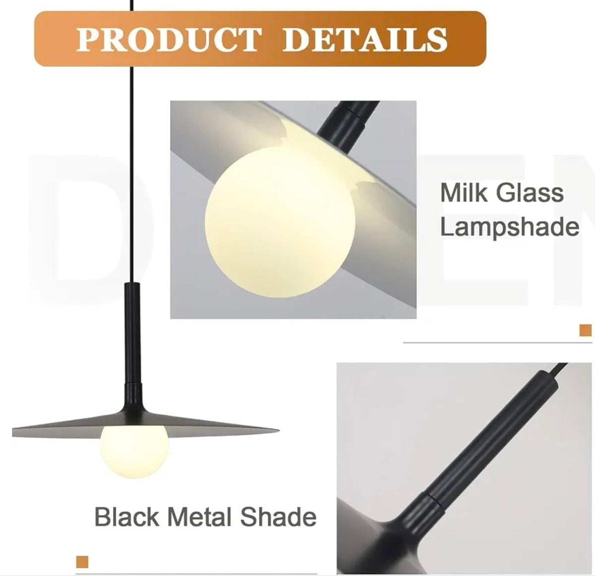Vintage Black Dome Pendant Light with Adjustable Cord and Milk Glass Shade - Industrial Farmhouse - Horizon Endless