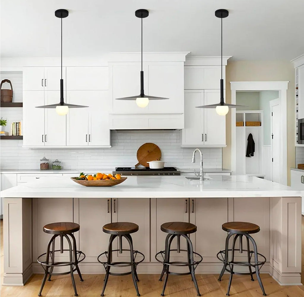Vintage Black Dome Pendant Light with Adjustable Cord and Milk Glass Shade - Industrial Farmhouse - Horizon Endless