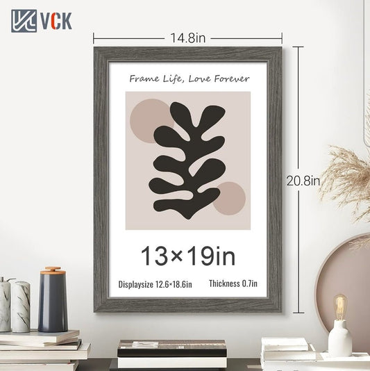 13x19 Picture Frame High-End Gray Wood, for Poster Prints 1.1in Wide Thick Border, Wall Hanging, Polished Plexiglass, Vertical/Horizontal, for Home, Hallway Wall, Landscape, Artworks - Horizon Endless