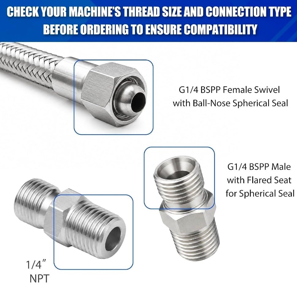 20in 1/4 NPT Air Compressor Hose - Durable Corrugated Stainless Steel Jumper Hose - Horizon Endless