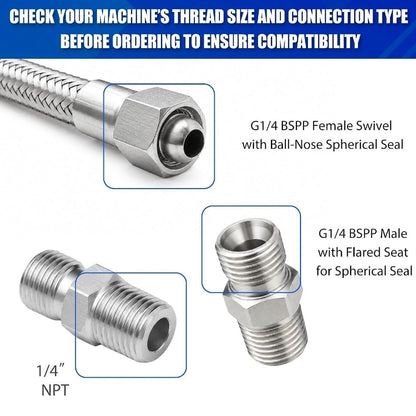20in 1/4 NPT Air Compressor Hose - Durable Corrugated Stainless Steel Jumper Hose - Horizon Endless