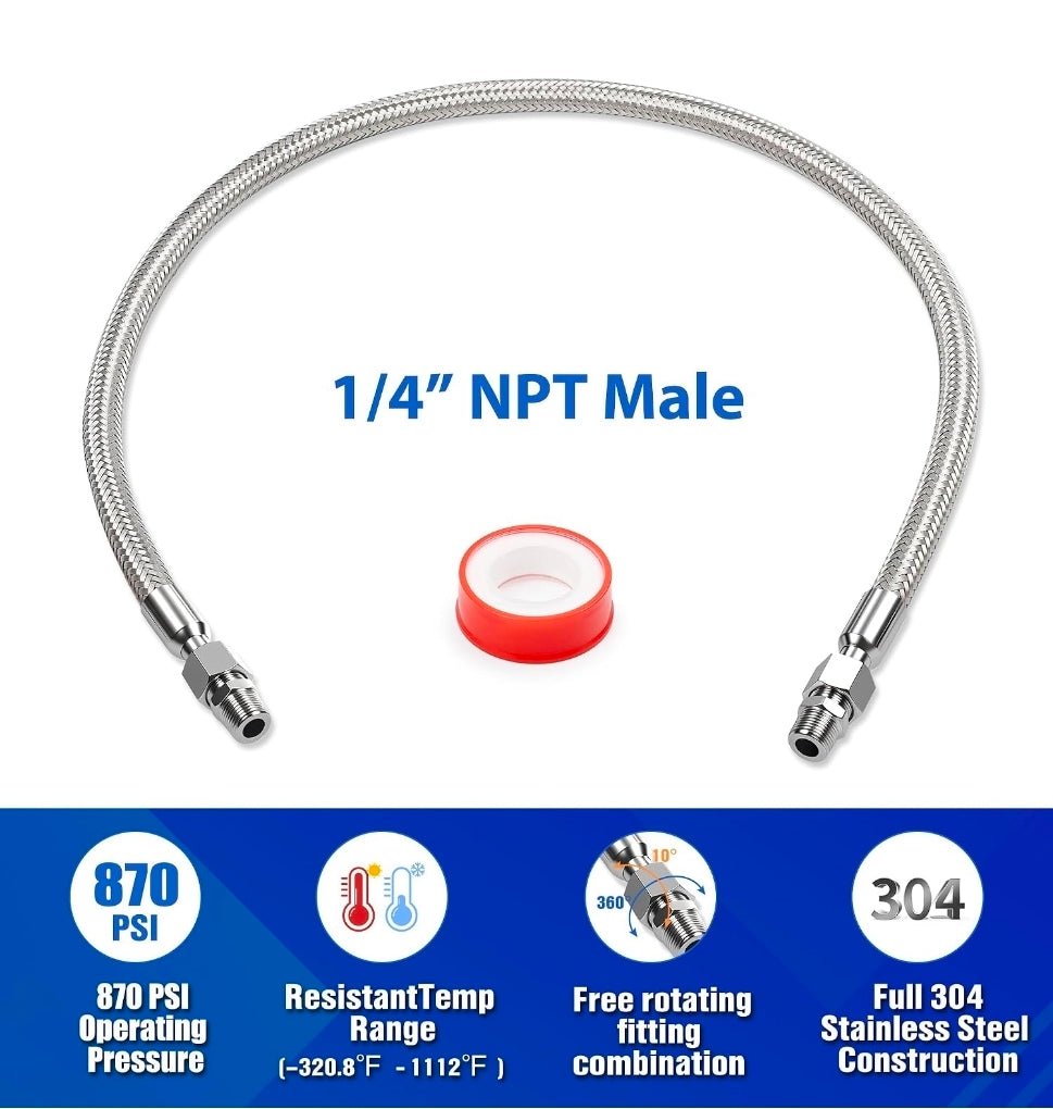 20in 1/4 NPT Air Compressor Hose - Durable Corrugated Stainless Steel Jumper Hose - Horizon Endless