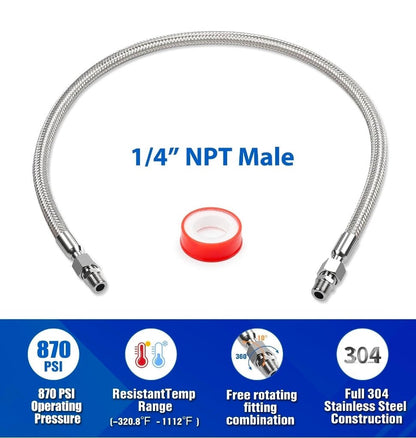 20in 1/4 NPT Air Compressor Hose - Durable Corrugated Stainless Steel Jumper Hose - Horizon Endless