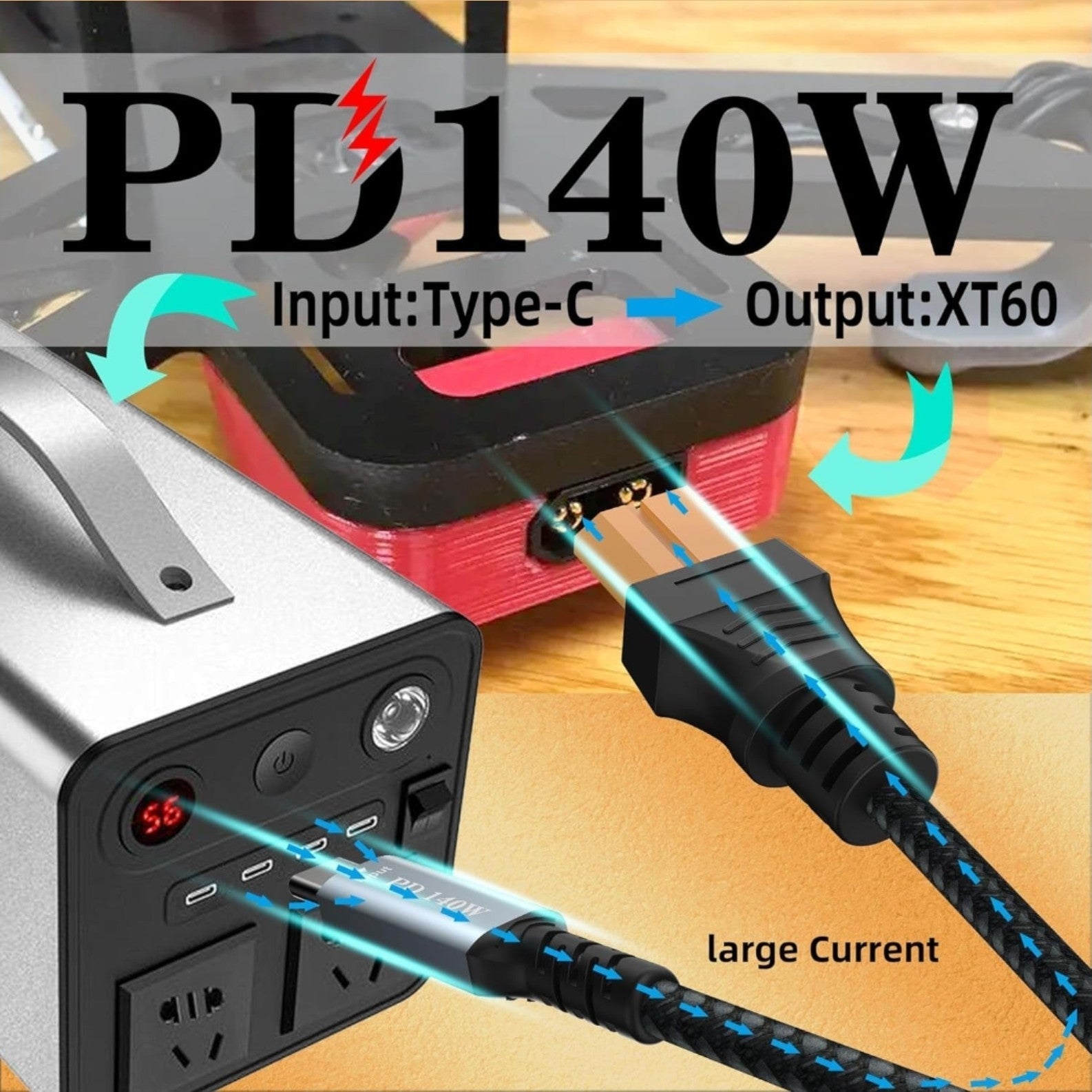 140W USB C to XT60 Fast Charging Cable XT60 Female to Type-C Male For M7 M6 M6D - Horizon Endless