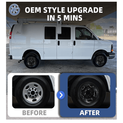 16" Black Wheel Skins 4-Pack for Chevy Express & GMC Savana 2500/3500 (2003-2026) | 8-Lug Steel Wheels - Horizon Endless