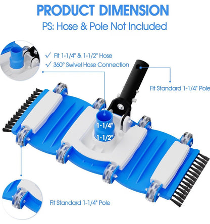16" Pool Vacuum Head with Wheels for Vinyl Liners & Swivel Connector - Horizon Endless