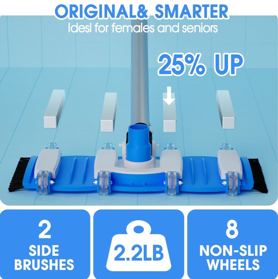 16" Pool Vacuum Head with Wheels for Vinyl Liners & Swivel Connector - Horizon Endless