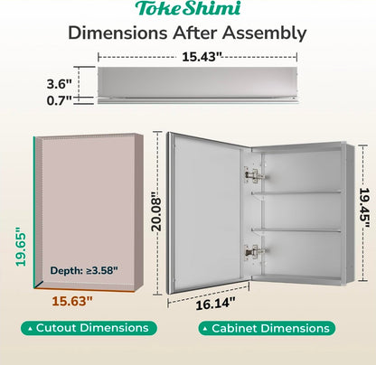 16 x 20 Mirrored Medicine Cabinet, Tempered Beveled Mirror, Silver Medicine Cabinet for Bathroom, Assembly Required, Stepless Adjustable Shelves, Recessed/Wall Mount - Horizon Endless