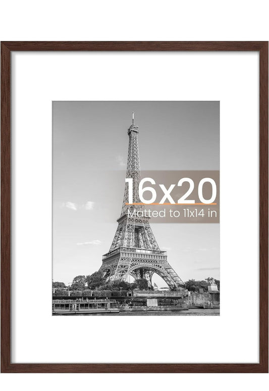 16x20 Brown Picture Frame – Modern Poster & Photo Frame with 11x14 Mat for Wall Decor - Horizon Endless