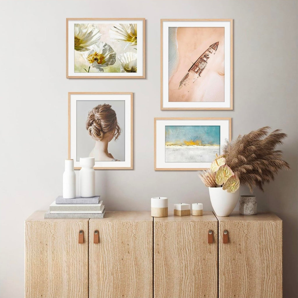 Premium 16x20 Solid Wood Picture Frame Set, Natural Wood Poster Frame, Oak Wood Grain, Display 11x14 - Horizon Endless