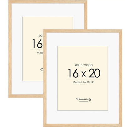 Premium 16x20 Solid Wood Picture Frame Set, Natural Wood Poster Frame, Oak Wood Grain, Display 11x14 - Horizon Endless