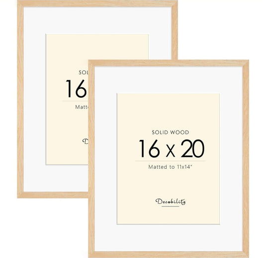Premium 16x20 Solid Wood Picture Frame Set, Natural Wood Poster Frame, Oak Wood Grain, Display 11x14 - Horizon Endless
