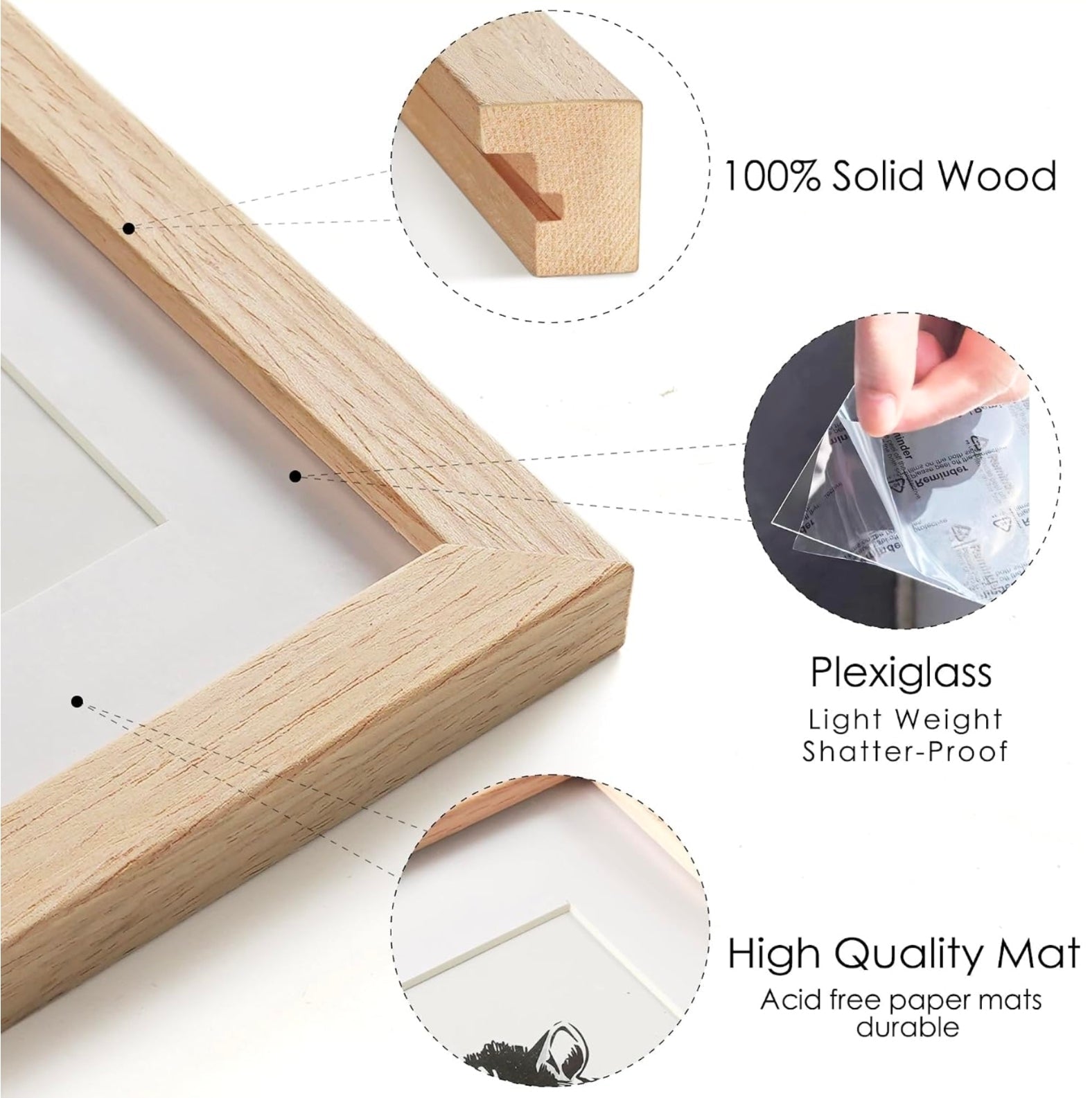 Premium 16x20 Solid Wood Picture Frame Set, Natural Wood Poster Frame, Oak Wood Grain, Display 11x14 - Horizon Endless