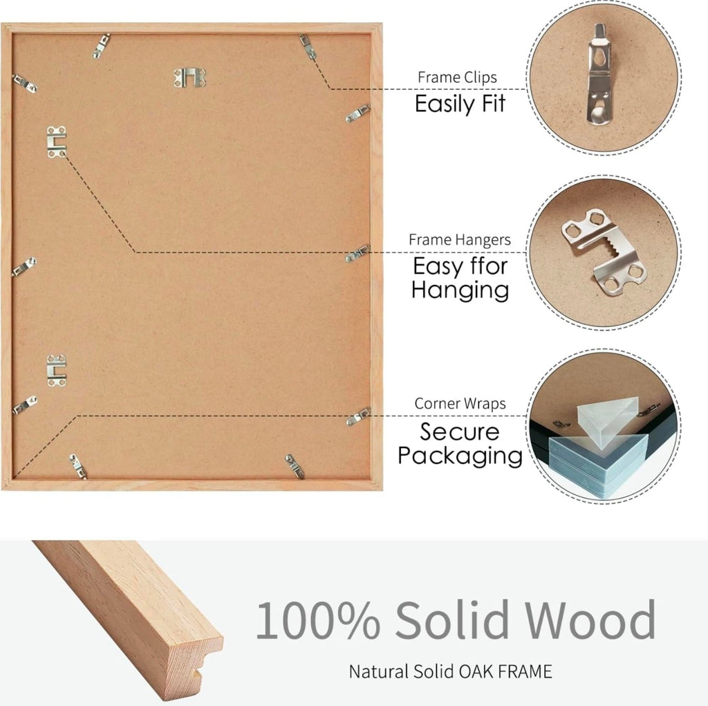 Premium 16x20 Solid Wood Picture Frame Set, Natural Wood Poster Frame, Oak Wood Grain, Display 11x14 - Horizon Endless