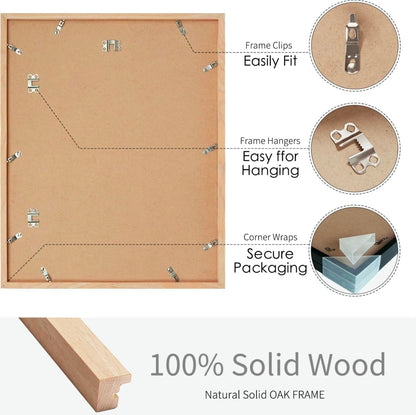 Premium 16x20 Solid Wood Picture Frame Set, Natural Wood Poster Frame, Oak Wood Grain, Display 11x14 - Horizon Endless