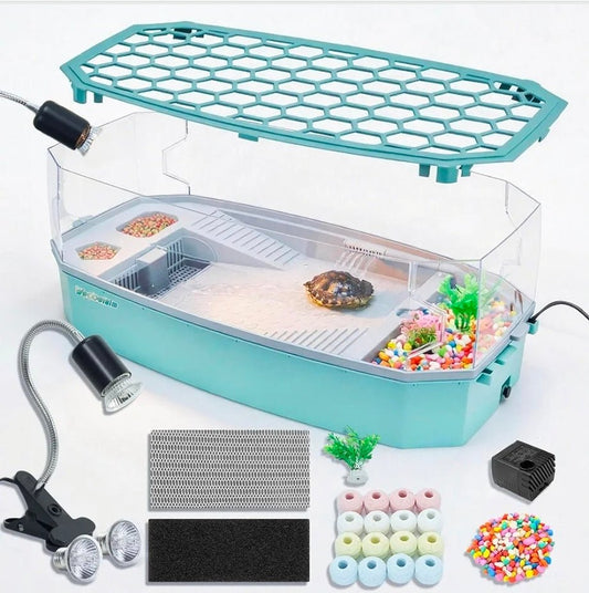 19 Inch Turtle Tank Kit with Filter & Heat Lamp Green - Horizon Endless