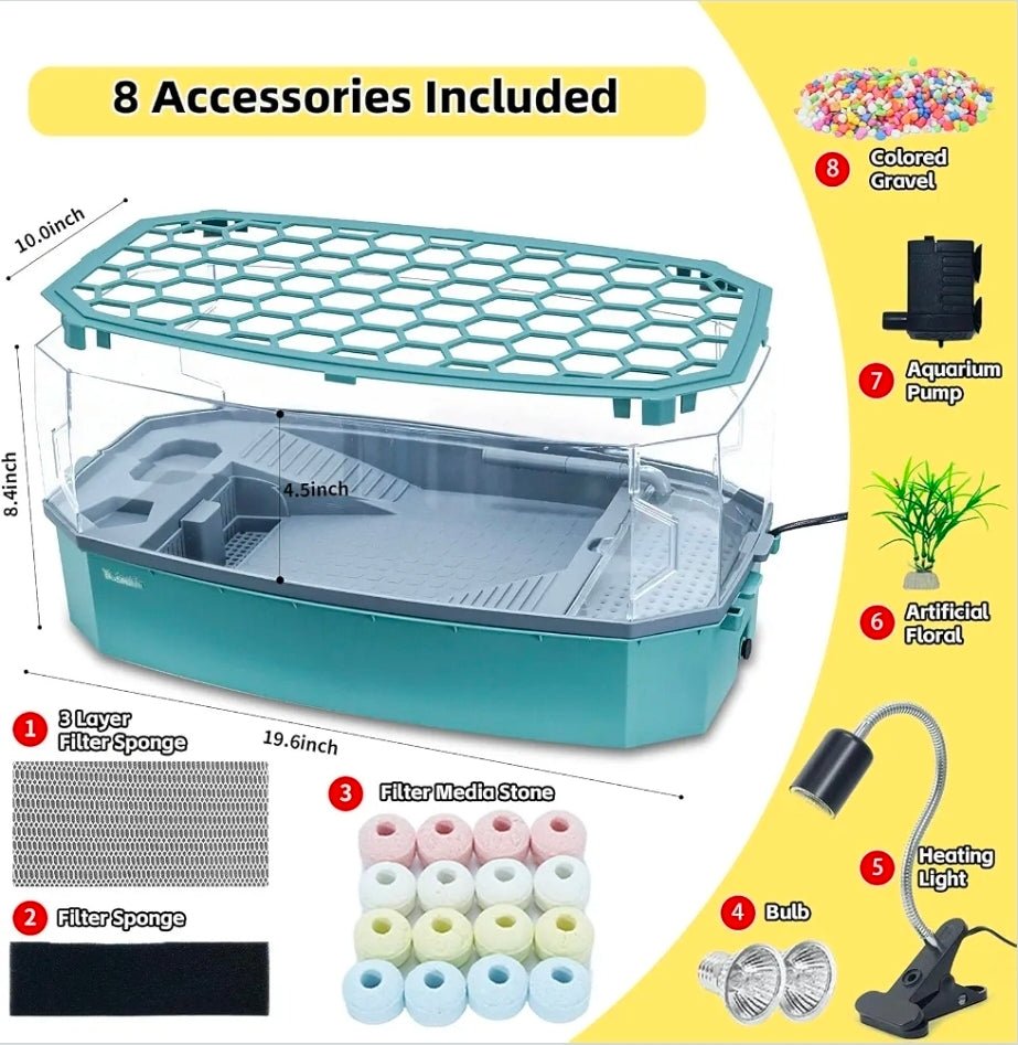 19 Inch Turtle Tank Kit with Filter & Heat Lamp Green - Horizon Endless