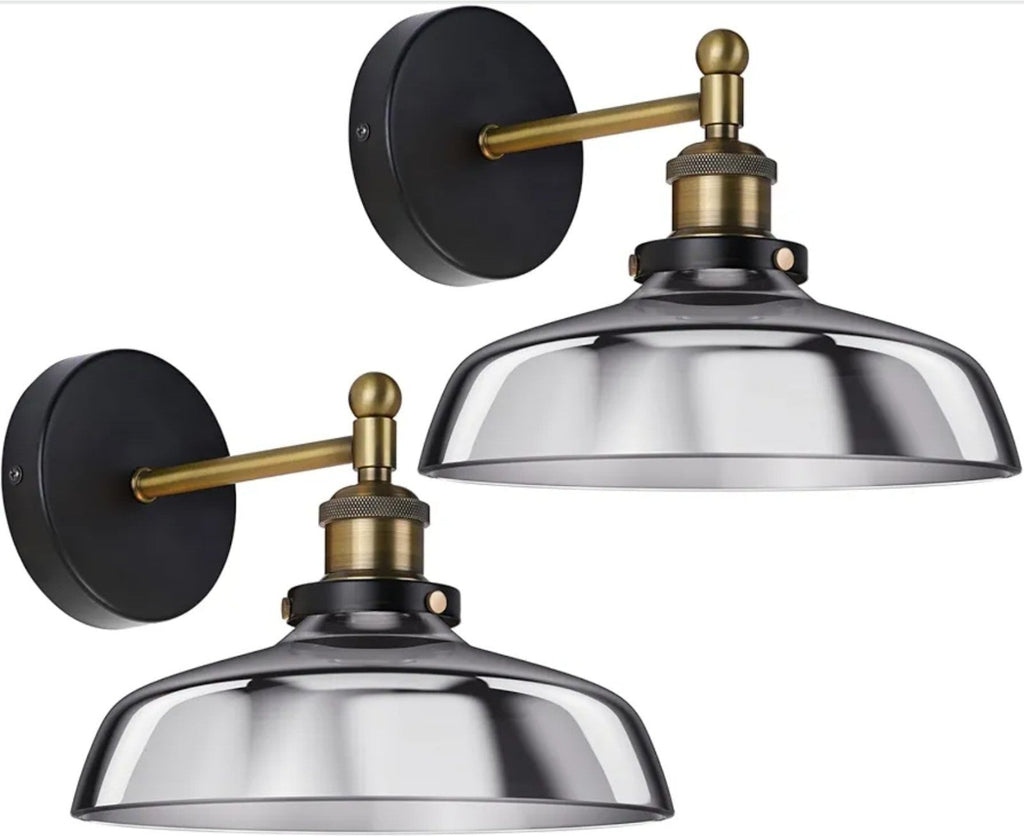 2-Light Vanity Light, Black Wall Sconce with Blue Glass Shade, Vintage Bathroom - Horizon Endless