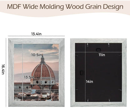 2-Pack 11x14 Grey Picture Frames with Real Glass & Country Wood Grain Style - Horizon Endless