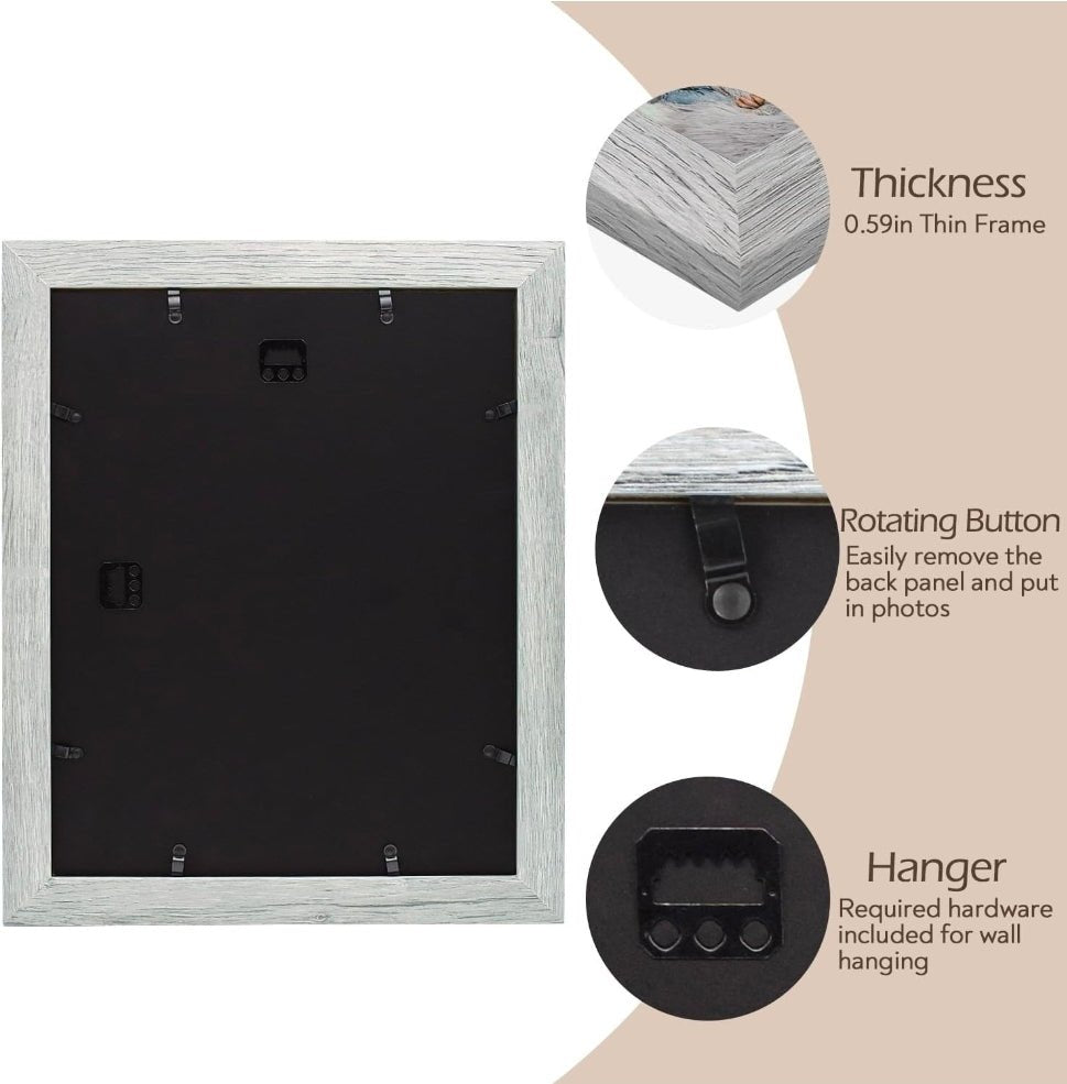 2-Pack 11x14 Grey Picture Frames with Real Glass & Country Wood Grain Style - Horizon Endless