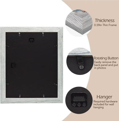 2-Pack 11x14 Grey Picture Frames with Real Glass & Country Wood Grain Style - Horizon Endless