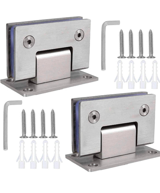 2 Pack 90 Degree Shower Door Hinges, 304 Stainless Steel 4 MM Thick 304 Stainless Steel, Brushed Finish, Non-Slip Gaskets, and Two-Way Swing for 8-12 MM Toughened Glass - Horizon Endless