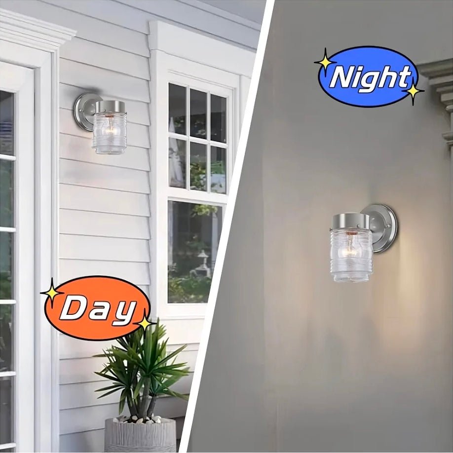 Brushed Nickel Outdoor Wall Lights - Weather Resistant Porch Lighting Fixture - Horizon Endless